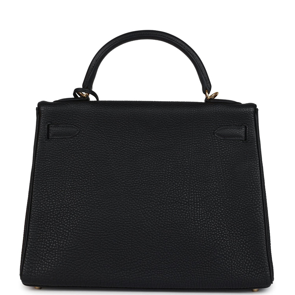 Hermes Kelly Retourne 32 Black Fjord Gold Hardware