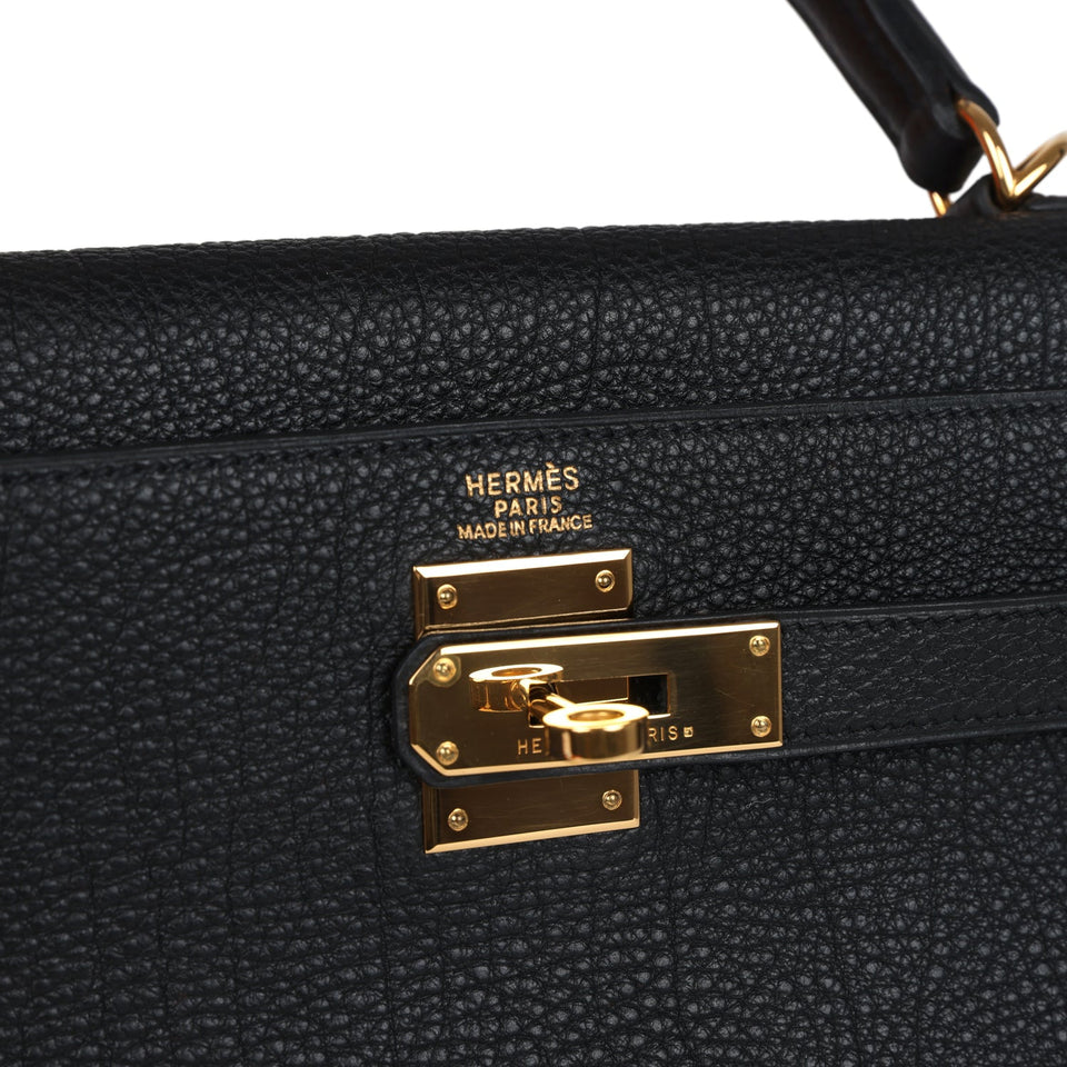 Hermes Kelly Retourne 32 Black Fjord Gold Hardware