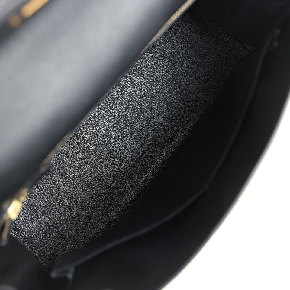 Hermes Kelly Retourne 32 Black Fjord Gold Hardware