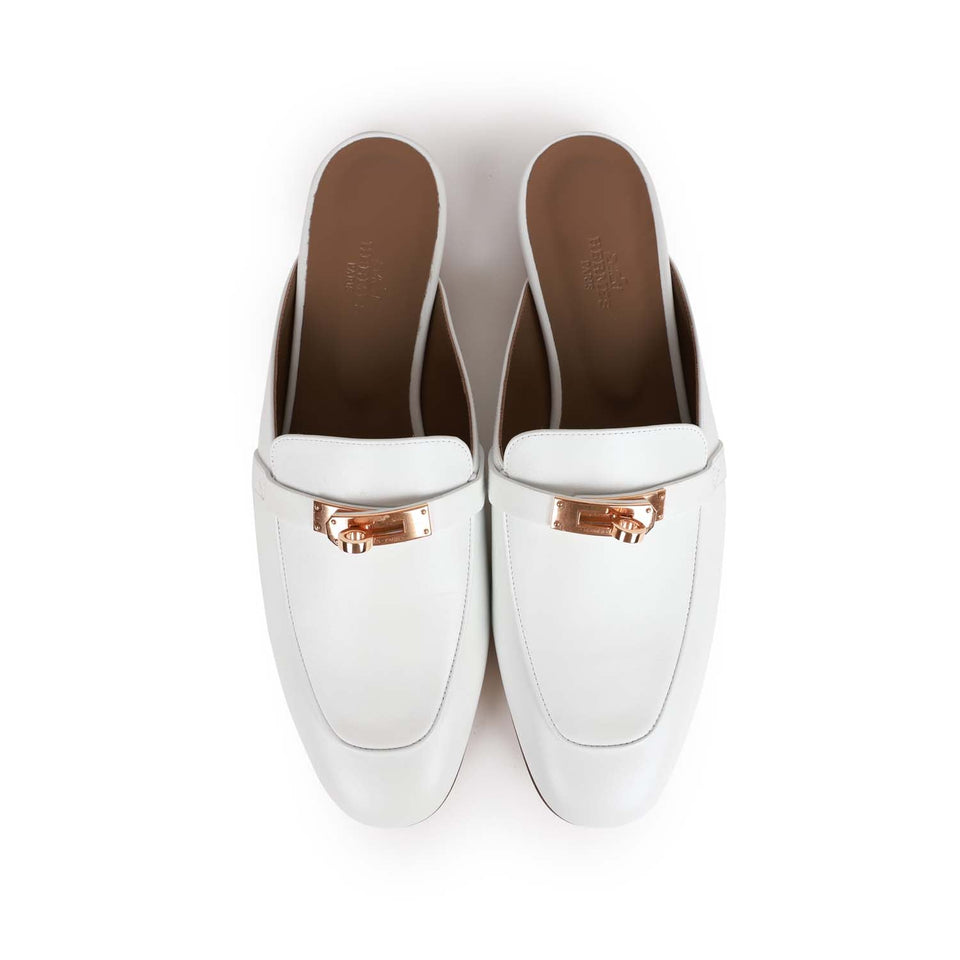 Hermes Oz Mule White Calfskin Rose Gold Hardware 40.5