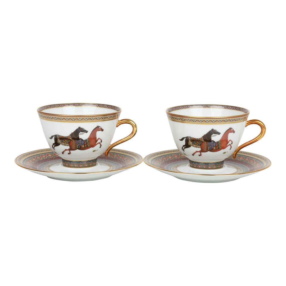 Hermes "Cheval D'Orient" Porcelain Tea Cup and Saucer Set