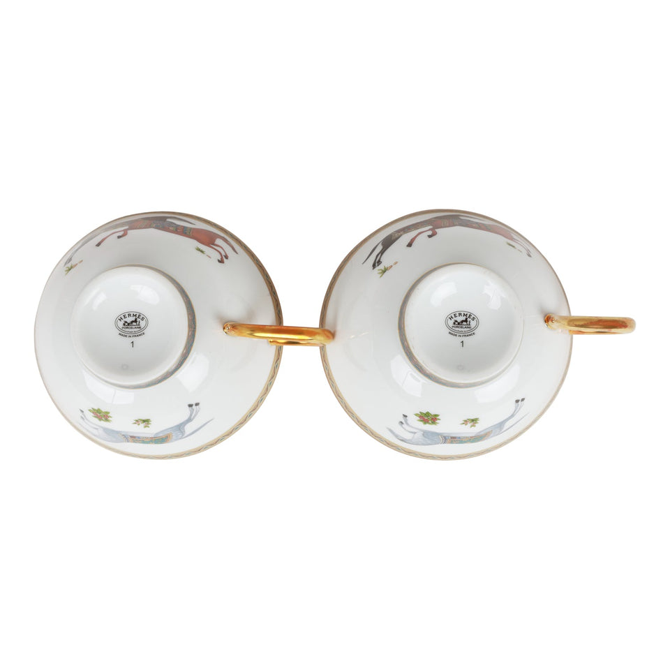 Hermes "Cheval D'Orient" Porcelain Tea Cup and Saucer Set