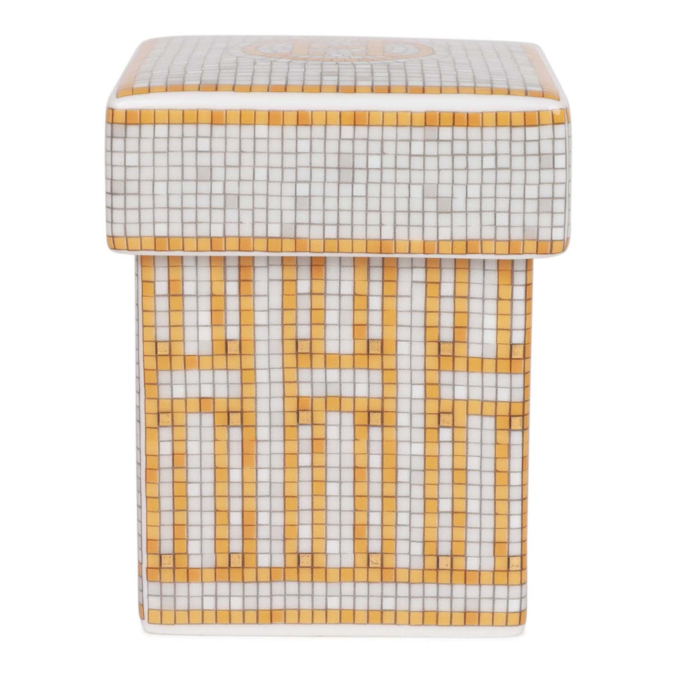 Hermes "Mosaique Au 24" Gold Porcelain Tea Sugar Box Small