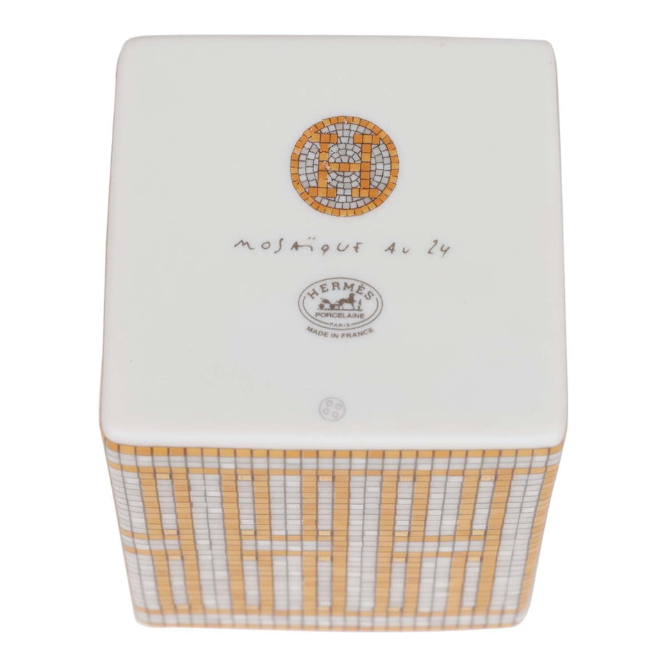 Hermes "Mosaique Au 24" Gold Porcelain Tea Sugar Box Small