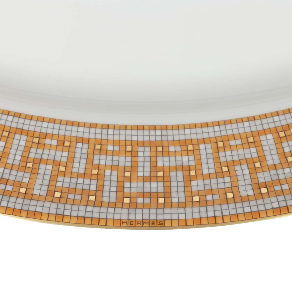 Hermes "Mosaique Au 24" Gold Porcelain Oval Large Platter