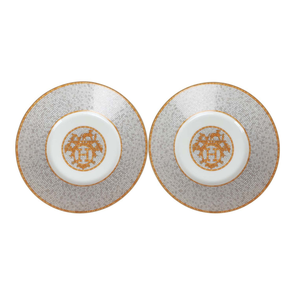 Hermes "Mosaique Au 24" Gold Porcelain Tea Cup And Saucer Set