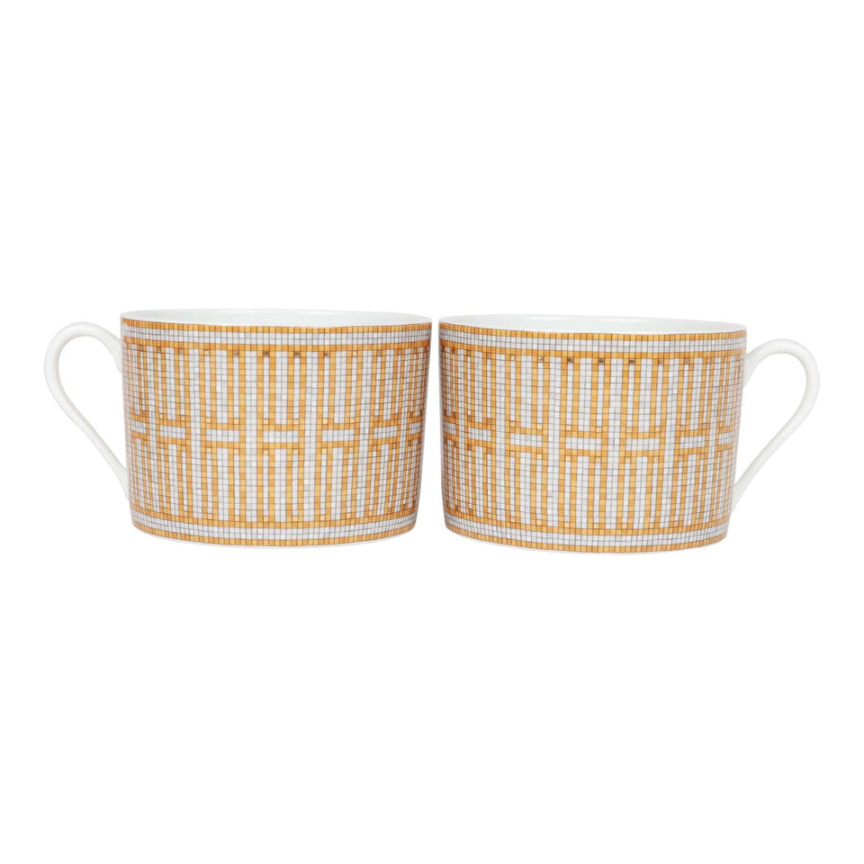 Hermes "Mosaique Au 24" Gold Porcelain Tea Cup And Saucer Set