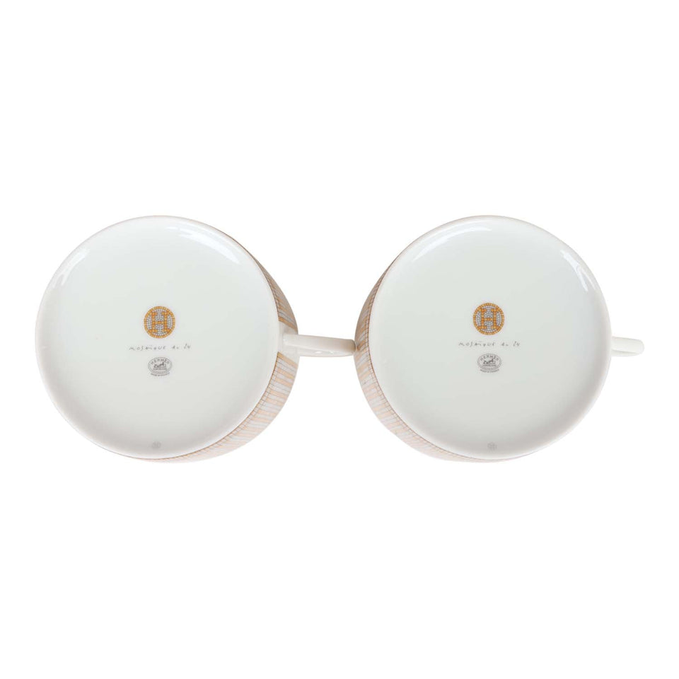 Hermes "Mosaique Au 24" Gold Porcelain Tea Cup And Saucer Set