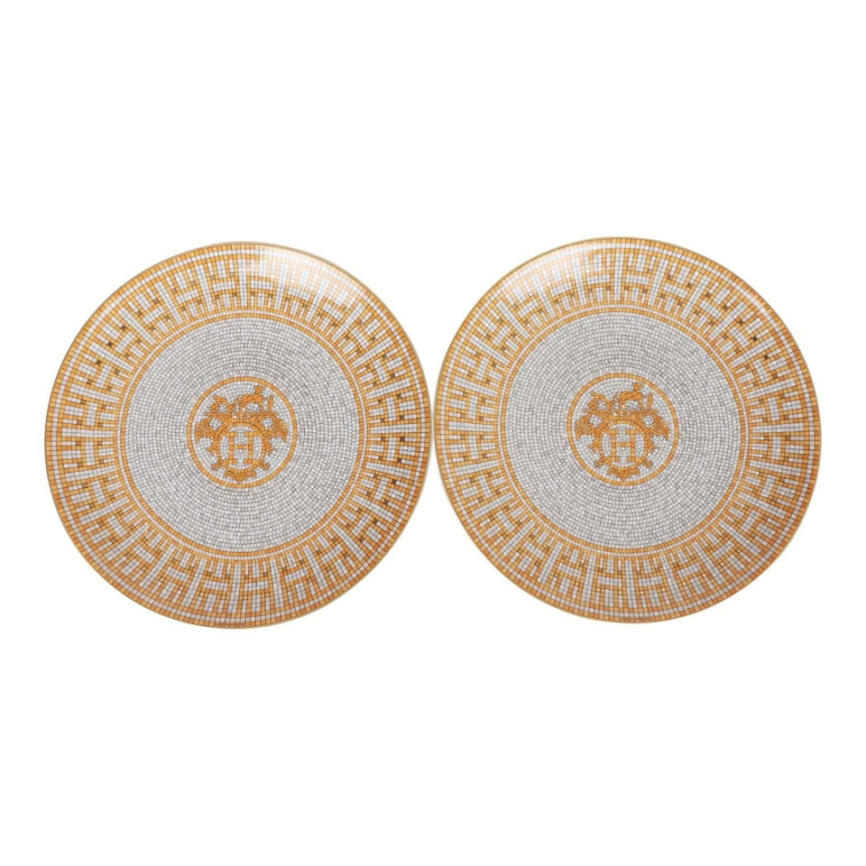 Hermes "Mosaique Au 24" Gold Dessert Plate Set