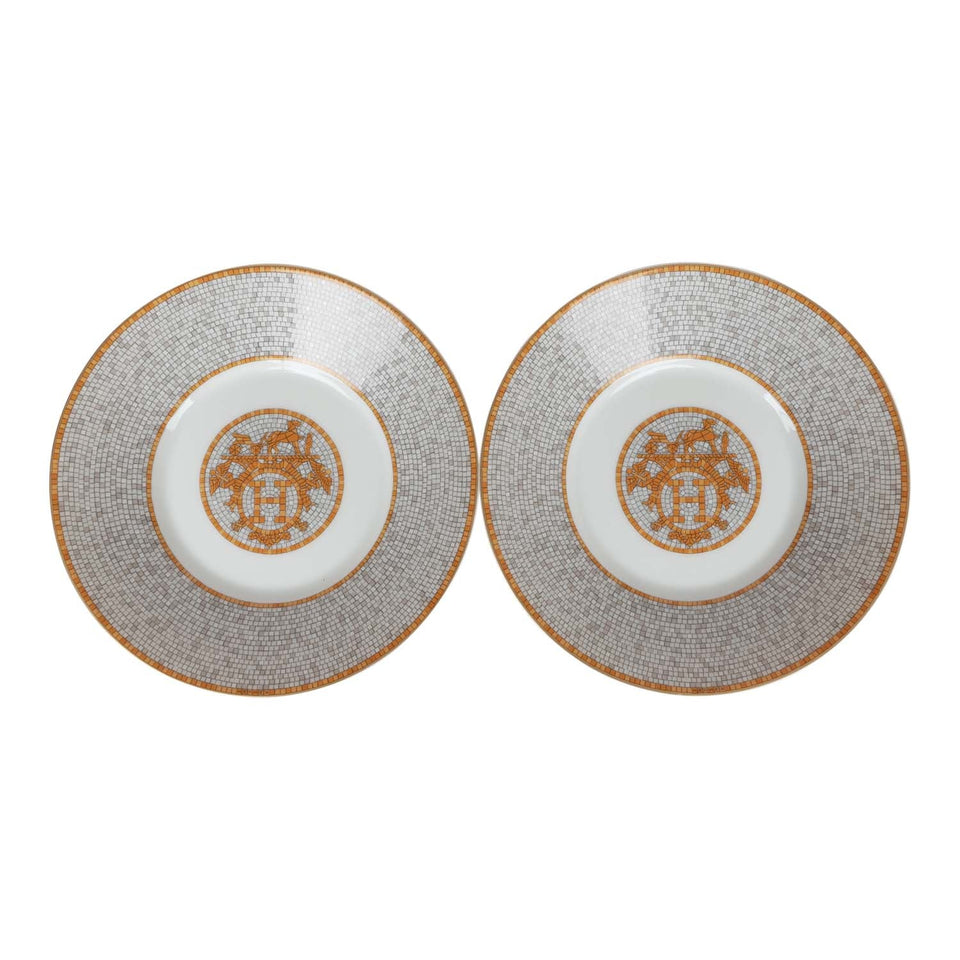 Hermes "Mosaique Au 24" Gold Porcelain Tea Cup and Saucer Set