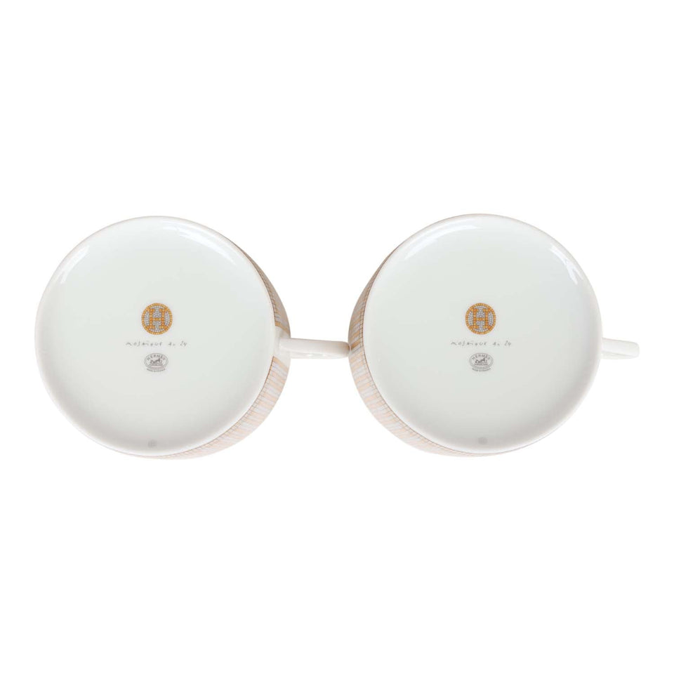 Hermes "Mosaique Au 24" Gold Porcelain Tea Cup and Saucer Set