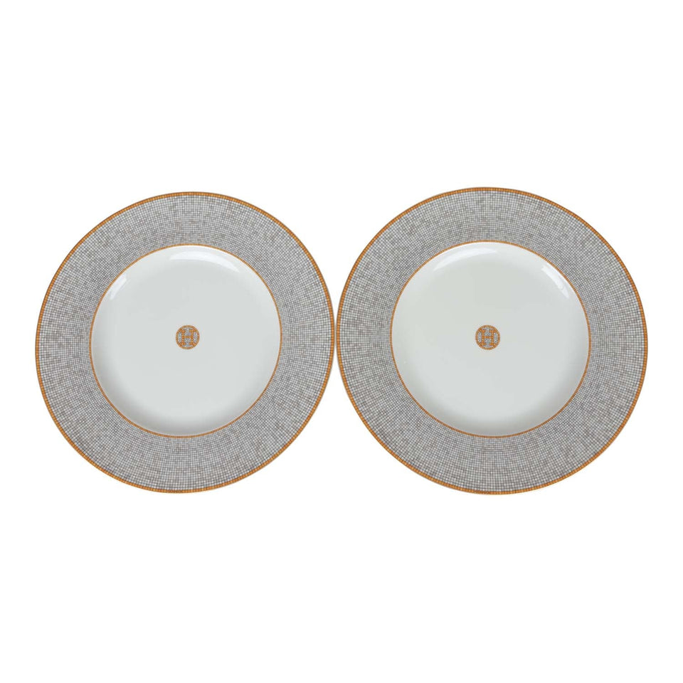 Hermes "Mosaique Au 24" Gold Porcelain Presentation Plate Set