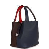 Hermes Picotin Lock 22 Casaque Bleu Nuit, Framboise and Rouge Sellier Clemence Palladium Hardware