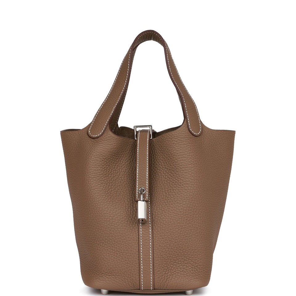 Hermes Etoupe Clemence Picotin Lock 18cm Palladium Hardware