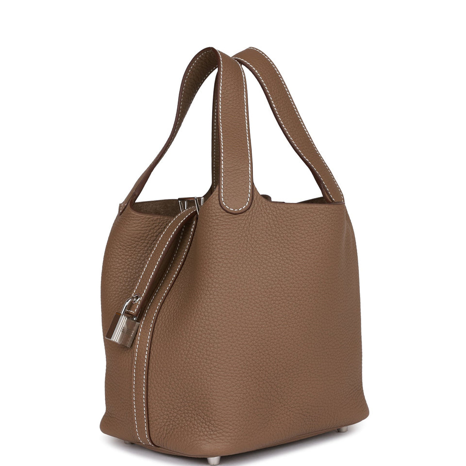 Hermes Etoupe Clemence Picotin Lock 18cm Palladium Hardware