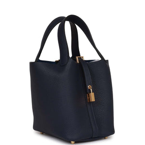 Hermes Picotin Lock 18 Bleu Nuit Clemence Gold Hardware