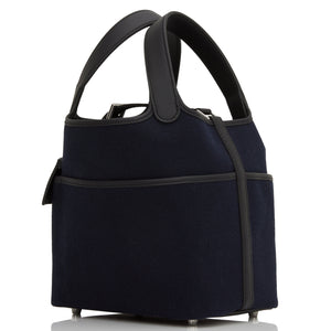 Hermes Picotin Cargo 18 Bleu Marine and Black Swift and Toile Canvas Palladium Hardware