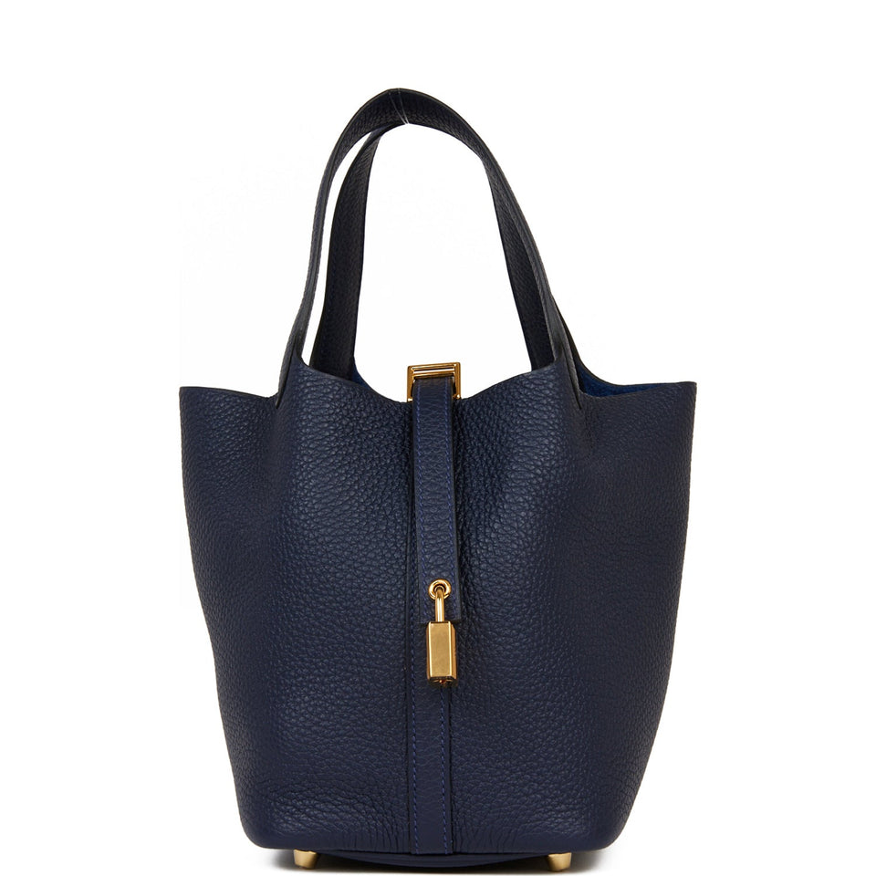 Hermes Picotin Lock 18 Bleu Nuit Clemence Gold Hardware