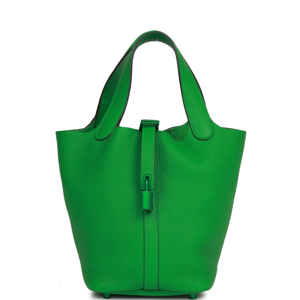 Hermes Monochrome Picotin 18 Bambou Clemence Green Hardware