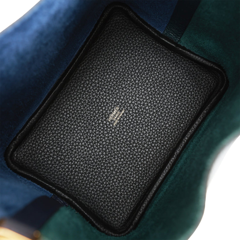 Hermes Picotin Lock 18 Casaque Vert Cypress, Bleu Nuit and Black Clemence Gold Hardware