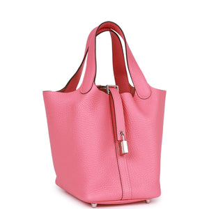 Hermes Picotin 18 Rose Azalee Clemence Palladium Hardware