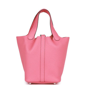 Hermes Picotin 18 Rose Azalee Clemence Palladium Hardware