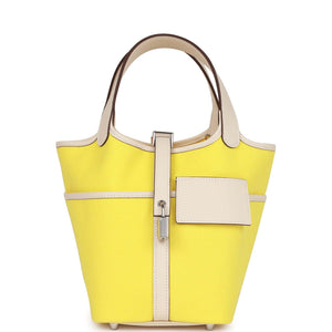 Hermes Picotin Cargo 18 Jaune Citron and Nata Swift and Toile Canvas Palladium Hardware