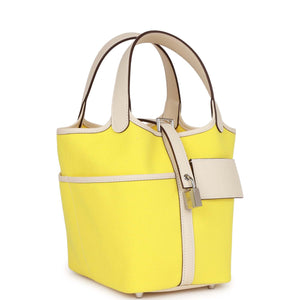 Hermes Picotin Cargo 18 Jaune Citron and Nata Swift and Toile Canvas Palladium Hardware