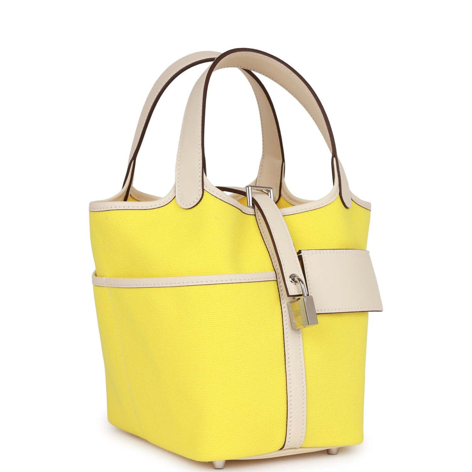 Hermes Picotin Cargo 18 Jaune Citron and Nata Swift and Toile Canvas Palladium Hardware