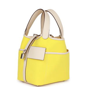 Hermes Picotin Cargo 18 Jaune Citron and Nata Swift and Toile Canvas Palladium Hardware