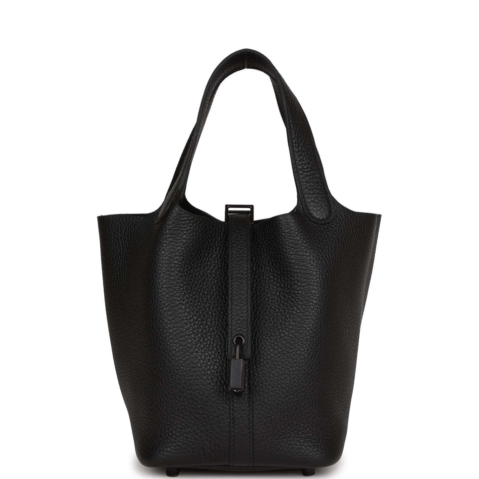 Hermes Picotin 18 Monochrome Black Clemence Black Hardware