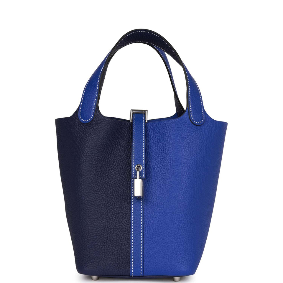 Hermes Picotin 18 Casaque Bleu Encre and Bleu Electric Clemence Palladium Hardware