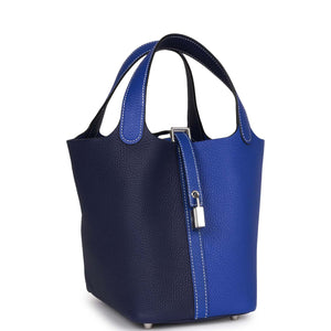 Hermes Picotin 18 Casaque Bleu Encre and Bleu Electric Clemence Palladium Hardware