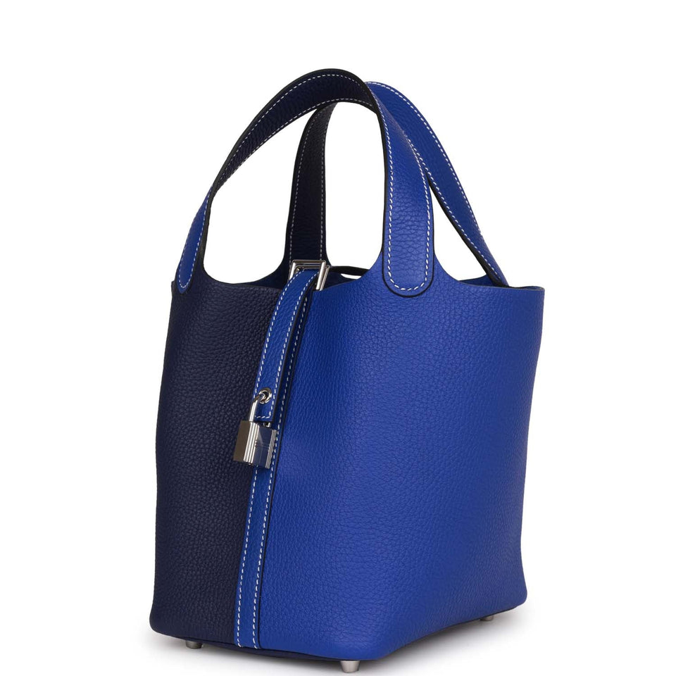 Hermes Picotin 18 Casaque Bleu Encre and Bleu Electric Clemence Palladium Hardware