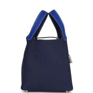 Hermes Picotin 18 Casaque Bleu Encre and Bleu Electric Clemence Palladium Hardware