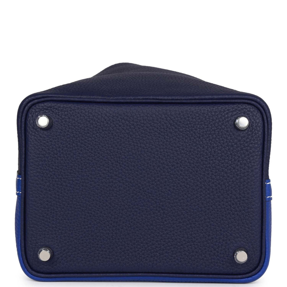 Hermes Picotin 18 Casaque Bleu Encre and Bleu Electric Clemence Palladium Hardware