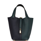 Hermes Picotin Lock 18 Casaque Bleu Nuit and Vert Cypress Clemence Gold Hardware