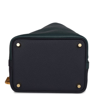 Hermes Picotin Lock 18 Casaque Bleu Nuit and Vert Cypress Clemence Gold Hardware