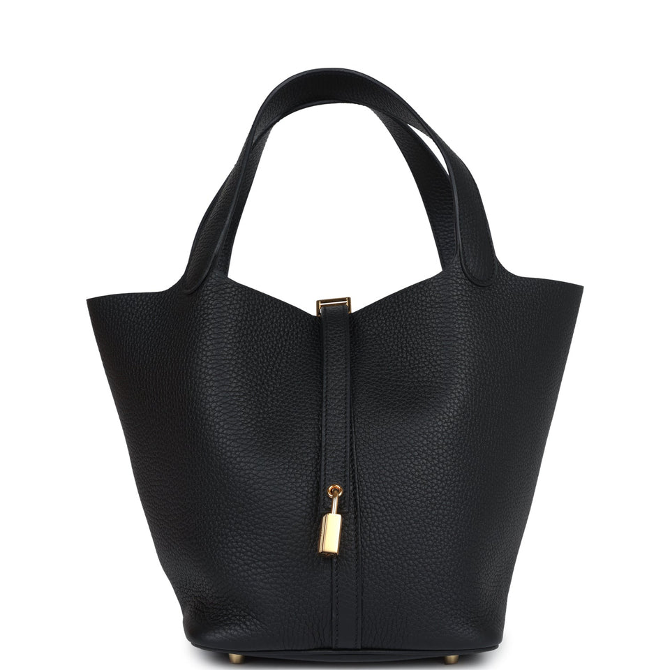 Hermes Picotin Lock 22 Black Clemence Gold Hardware