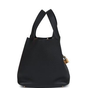 Hermes Picotin Lock 22 Black Clemence Gold Hardware
