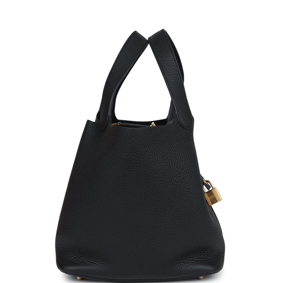Hermes Picotin Lock 22 Black Clemence Gold Hardware
