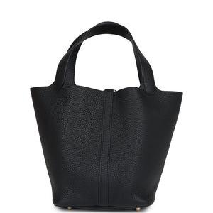 Hermes Picotin Lock 22 Black Clemence Gold Hardware