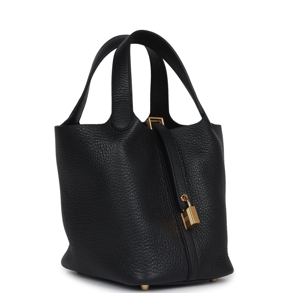 Hermes Picotin Lock 18 Black Clemence Gold Hardware