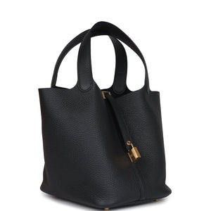 Hermes Picotin Lock 22 Black Clemence Gold Hardware