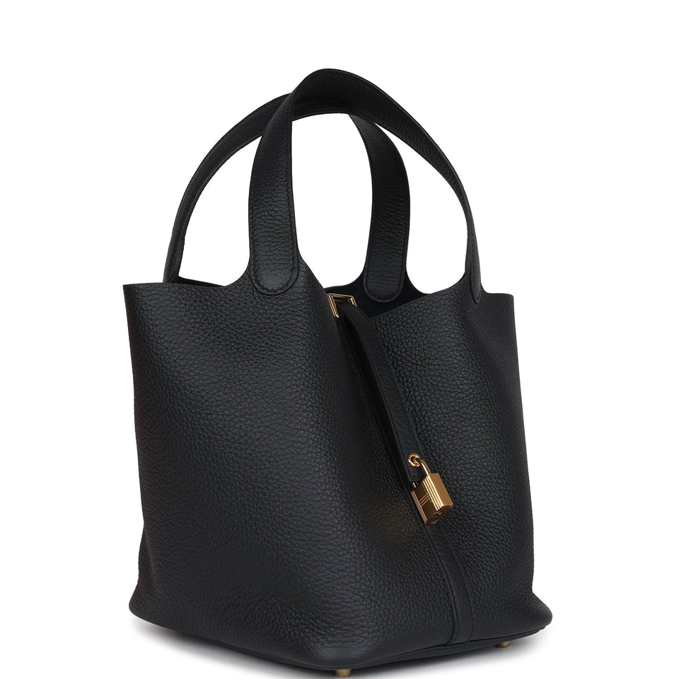 Hermes Picotin Lock 22 Black Clemence Gold Hardware