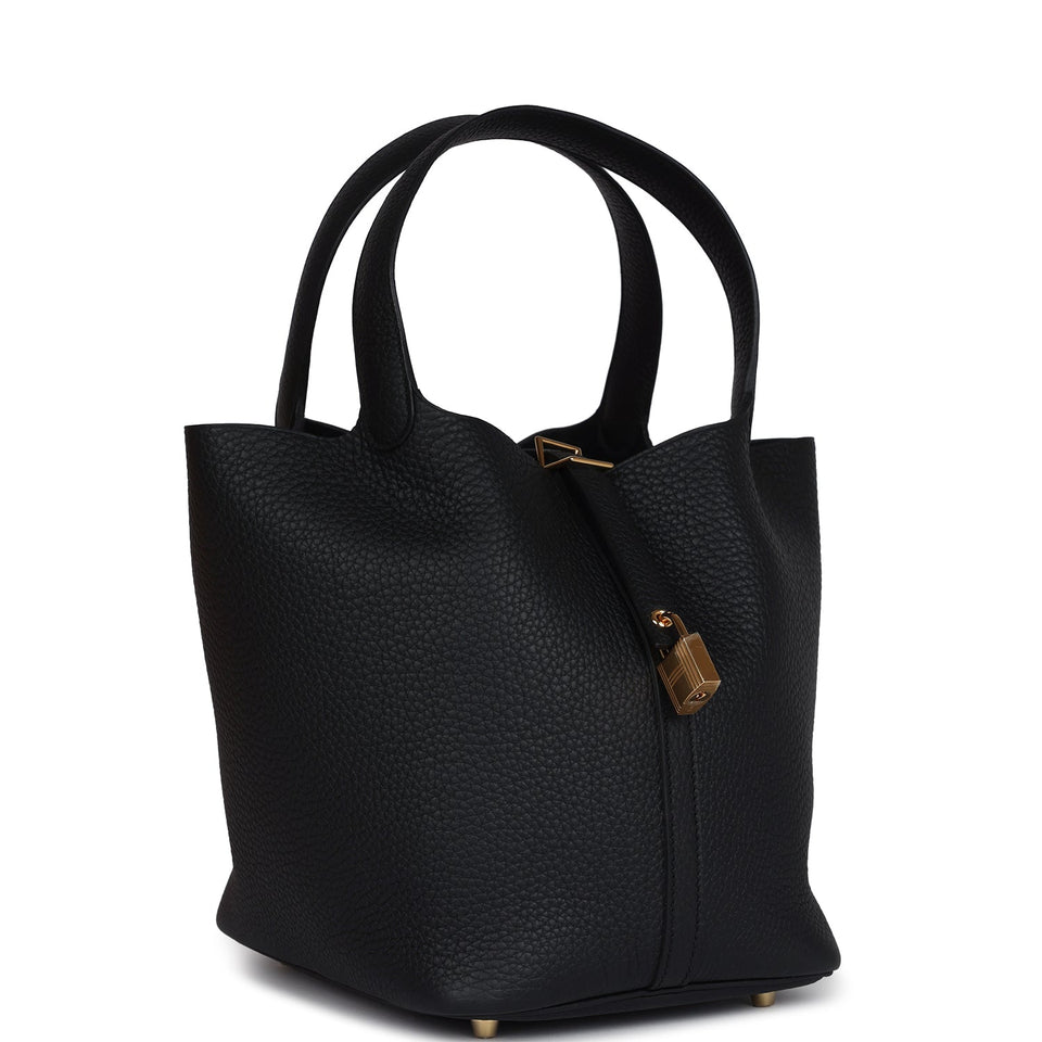 Hermes Picotin Lock 22 Black Clemence Gold Hardware