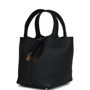 Hermes Picotin Lock 22 Black Clemence Gold Hardware