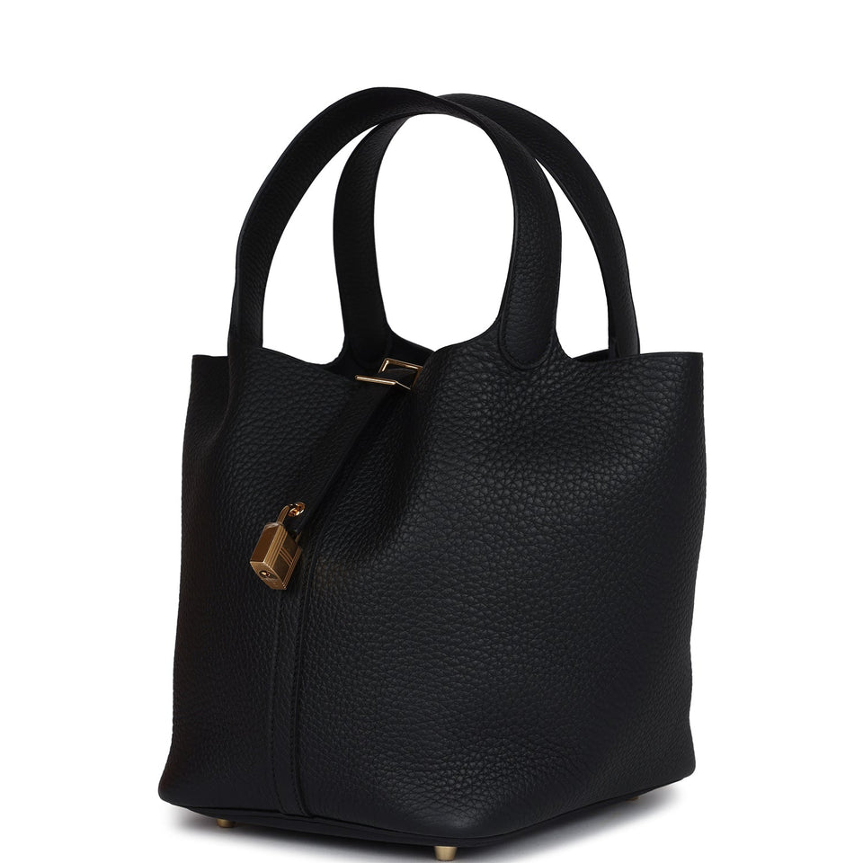 Hermes Picotin Lock 22 Black Clemence Gold Hardware