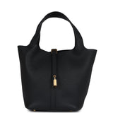 Hermes Picotin Lock 22 Black Clemence Gold Hardware