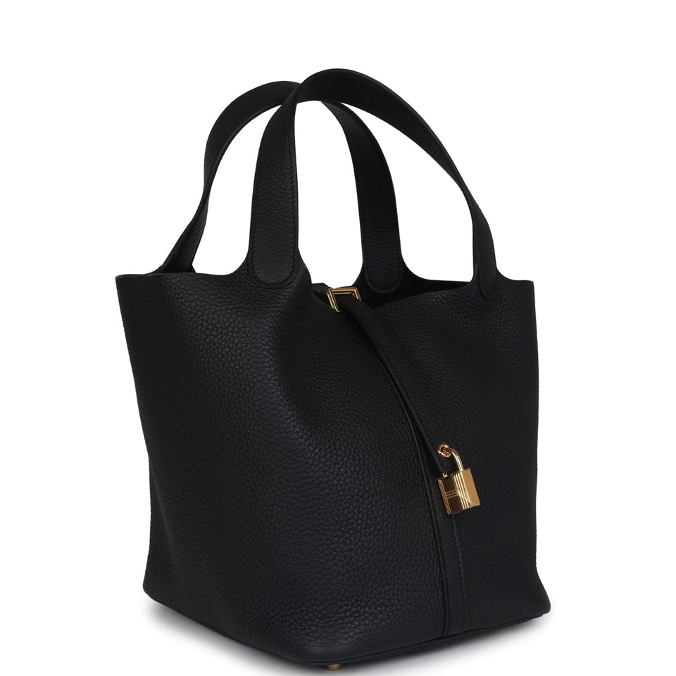 Hermes Picotin Lock 22 Black Clemence Gold Hardware